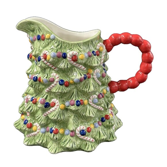 Christopher Radko Ceramic Christmas Tree Pitcher Red Handle Candy Canes Ornament - Picture 1 of 7